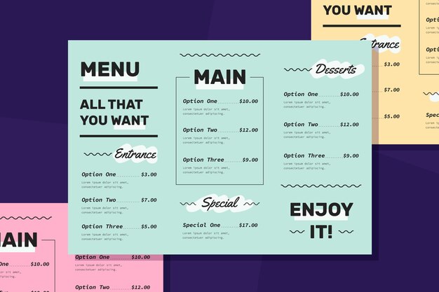 Colorful template restaurant menu