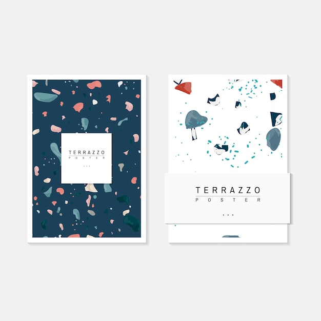 Free vector colorful terrazzo pattern posters vector set