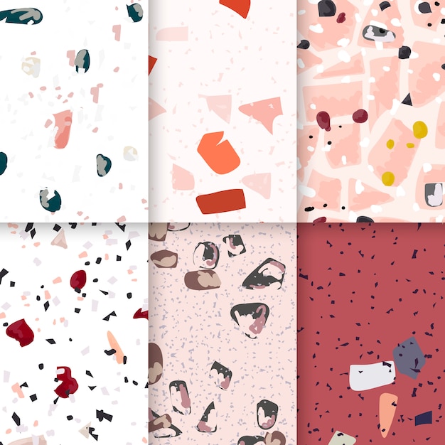 Colorful Terrazzo seamless pattern posters vector set