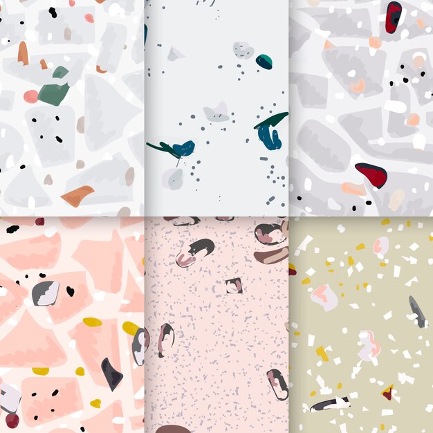 Colorful Terrazzo seamless pattern posters vector set