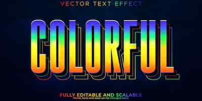 Free vector colorful text effect editable rainbow and colored text style
