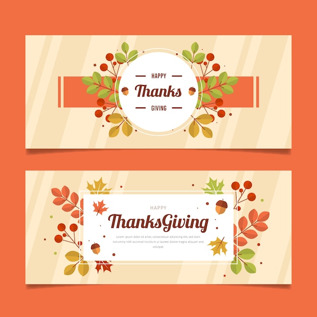 Free vector colorful thanksgiving banners in flat design