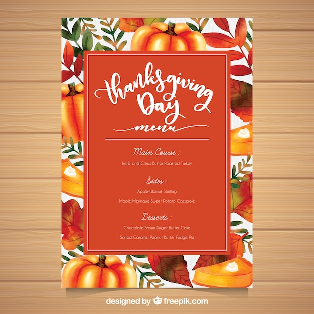 Colorful thanksgiving menu template