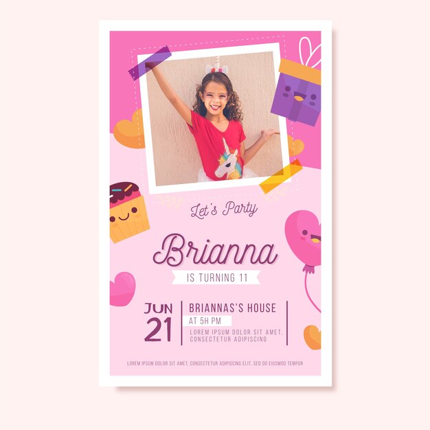 Colorful thematic children birthday invitation