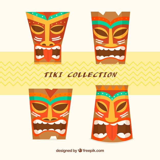 Free vector colorful tiki mask collection