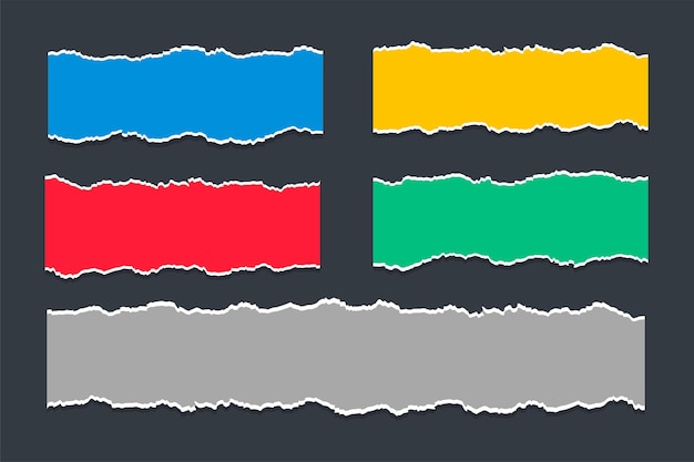 Набор красочных рваных разорванных текстур листа бумаги