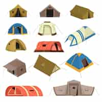 Free vector colorful tourist tents set