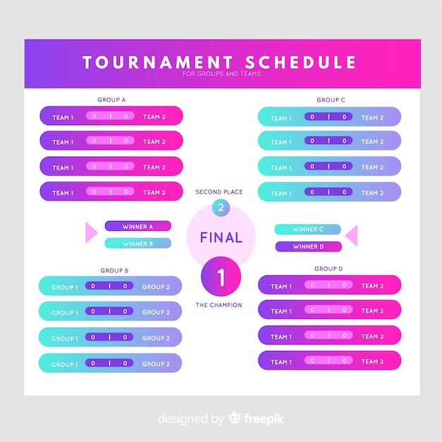 Free vector colorful tournament schedule with flat design