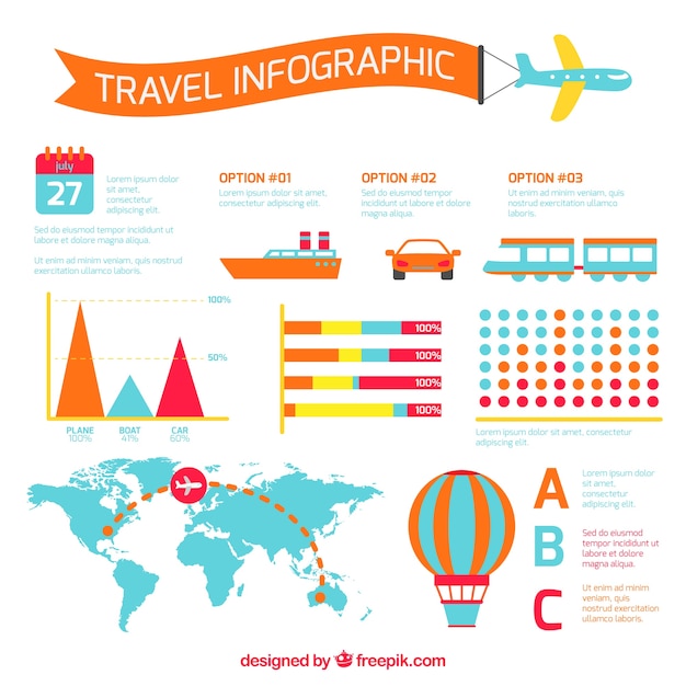 Free vector colorful travel infography with transports