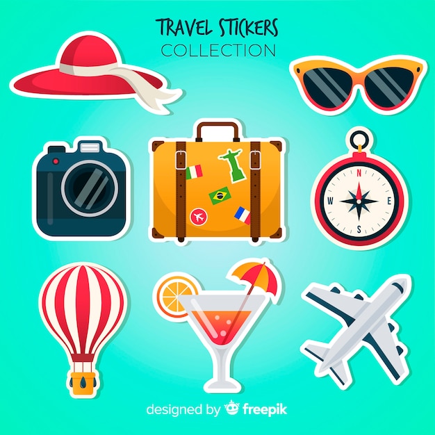 Бесплатное векторное изображение Набор красочных туристических наклеек