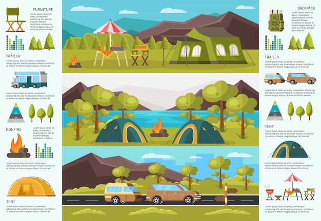 Colorful traveling camping infographic template