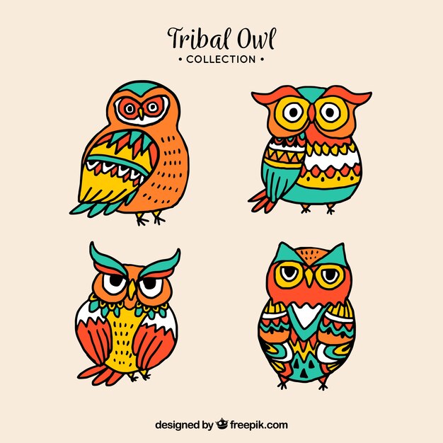 Free Vector colorful tribal owl collection