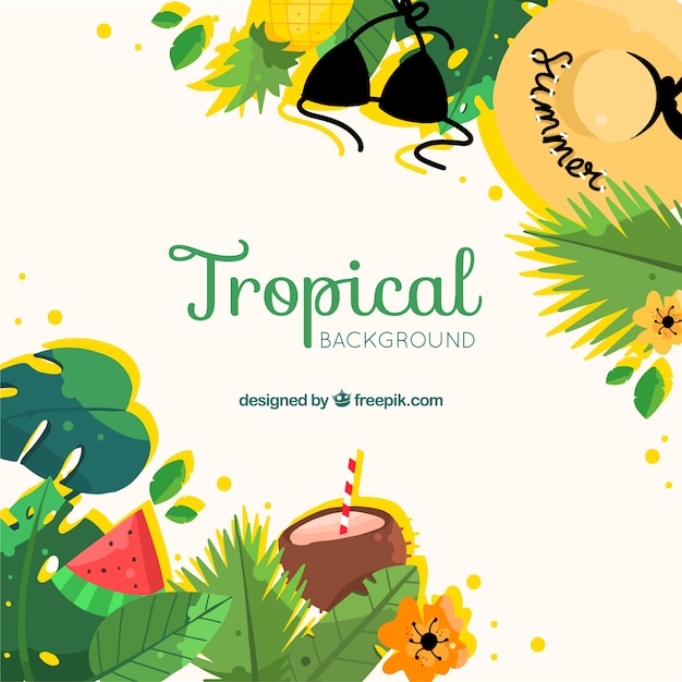 Colorful tropical background with flat design