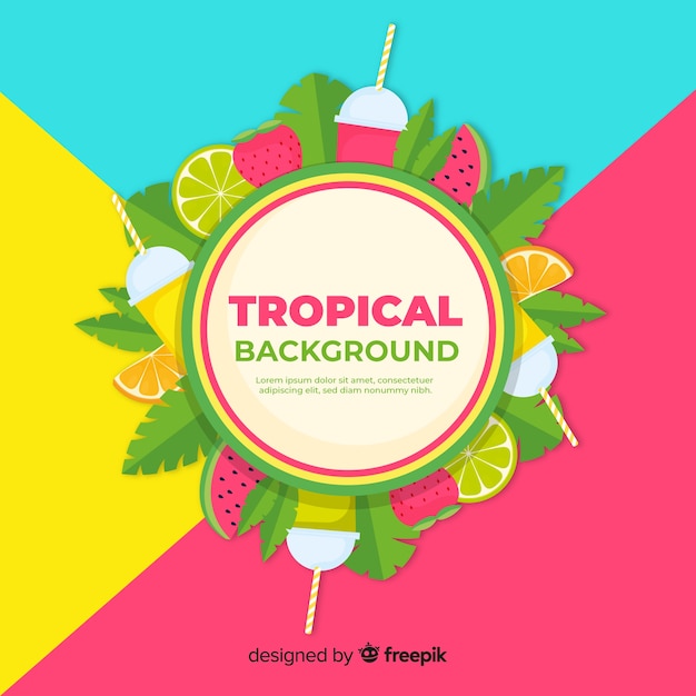 Бесплатное векторное изображение Красочный тропический фон с фруктами