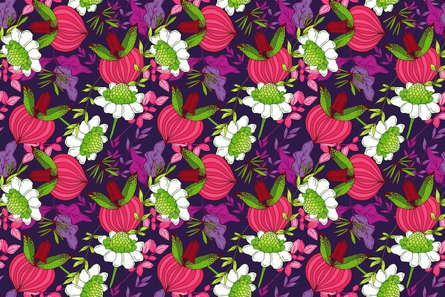 Free vector colorful tropical floral pattern