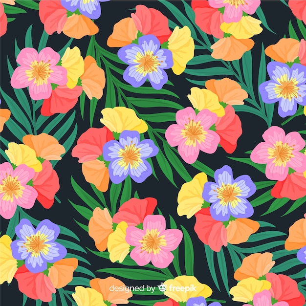 Colorful tropical flower pattern background