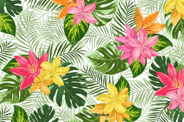 Free vector colorful tropical flowers decorative background