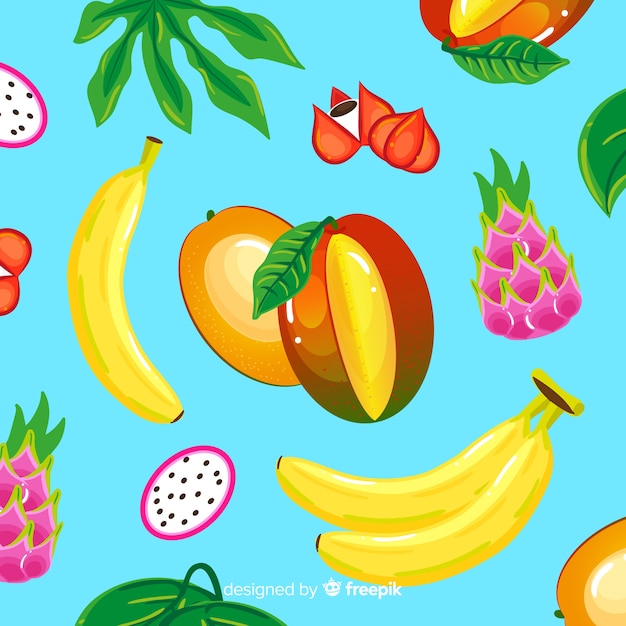 Бесплатное векторное изображение Красочные тропические фрукты шаблон