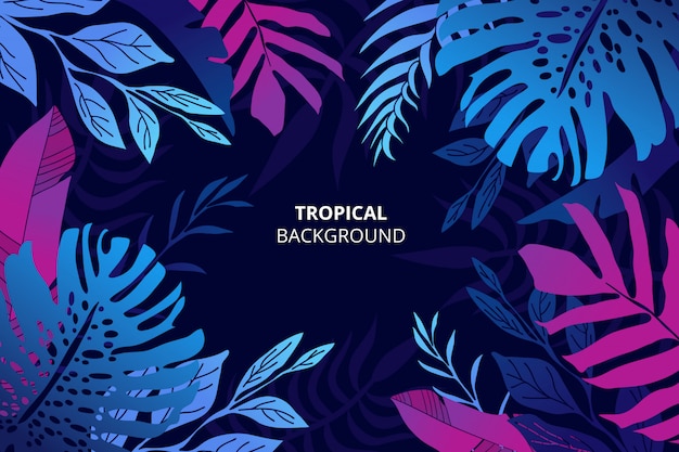 Free vector colorful tropical nature background with hand drawn palm leaves