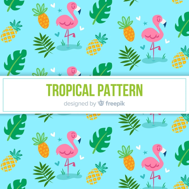 Colorful tropical pattern with flamingos and pineapples