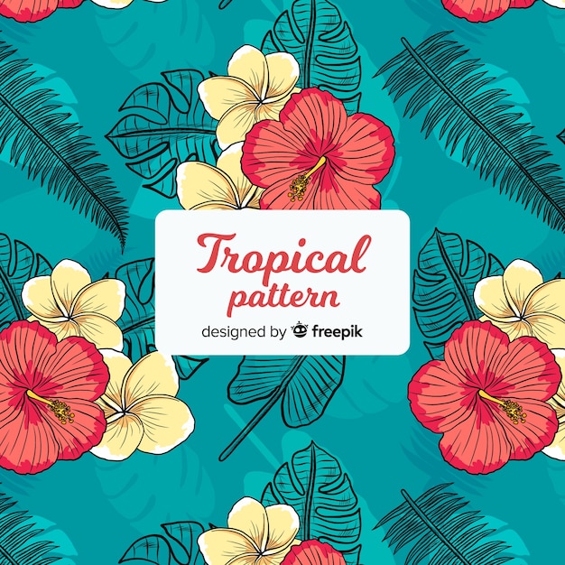 Free vector colorful tropical pattern with flowers