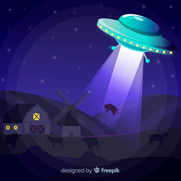 평면 디자인으로 다채로운 ufo 납치 개념