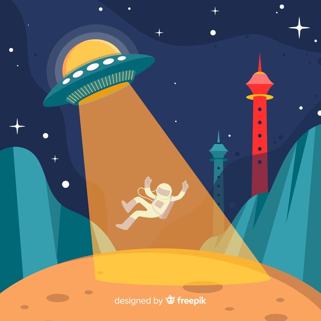 평면 디자인으로 다채로운 ufo 납치 개념