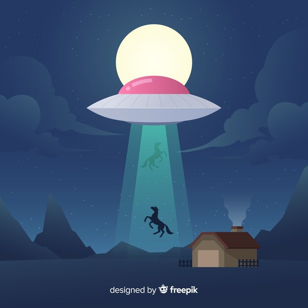 평면 디자인으로 다채로운 ufo 납치 개념