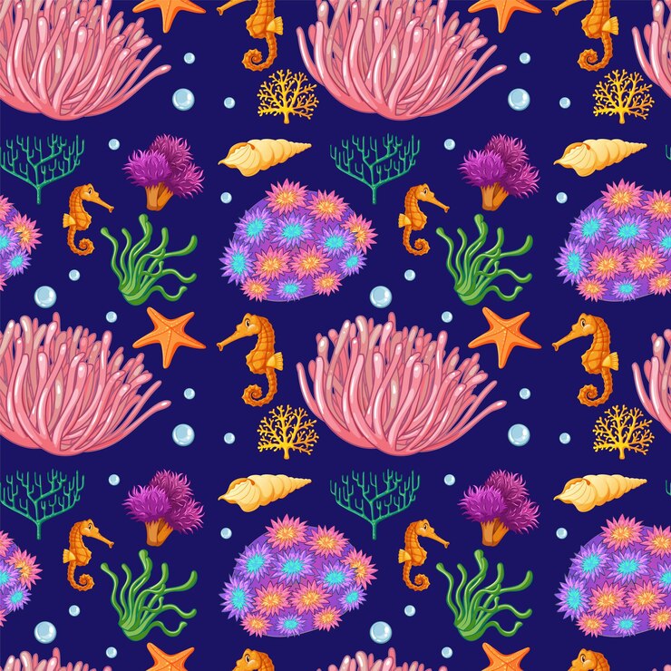 Free Vector colorful underwater marine life pattern