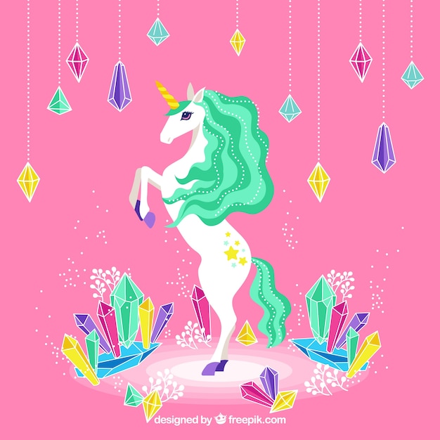 Colorful unicorn and diamonds