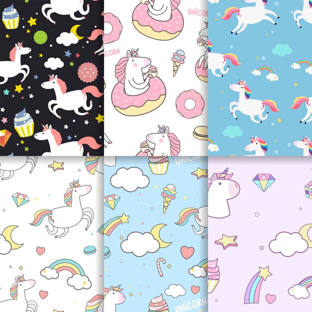 Colorful unicorn seamless pattern background vectors