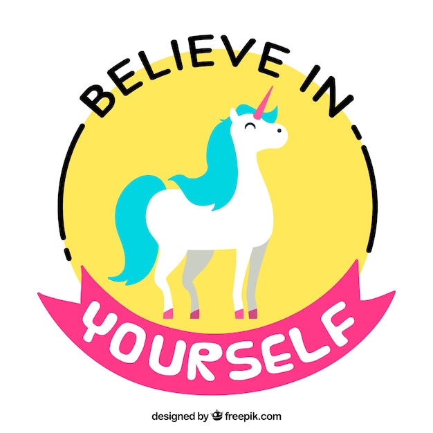 Free vector colorful unicorn with a positive phrase