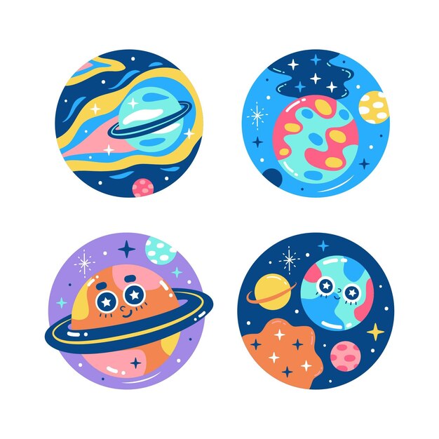 Free Vector colorful universe stickers collection
