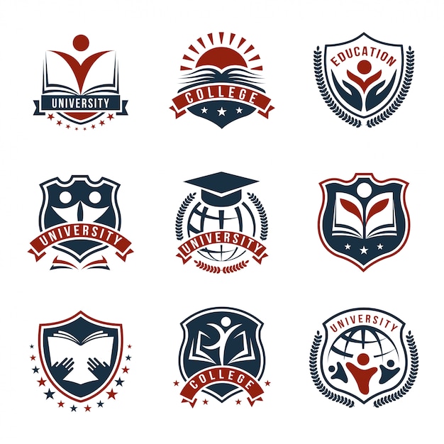 Free vector colorful university logos isolated set