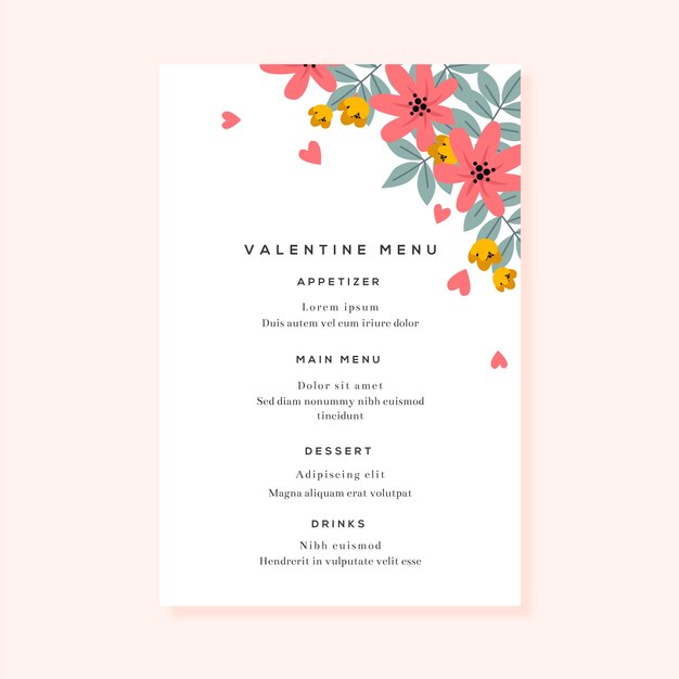 Colorful valentine's day menu template