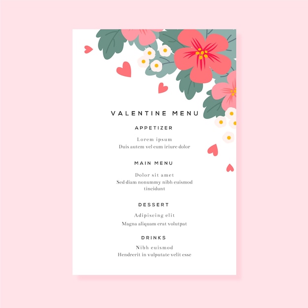Colorful valentine's day menu template