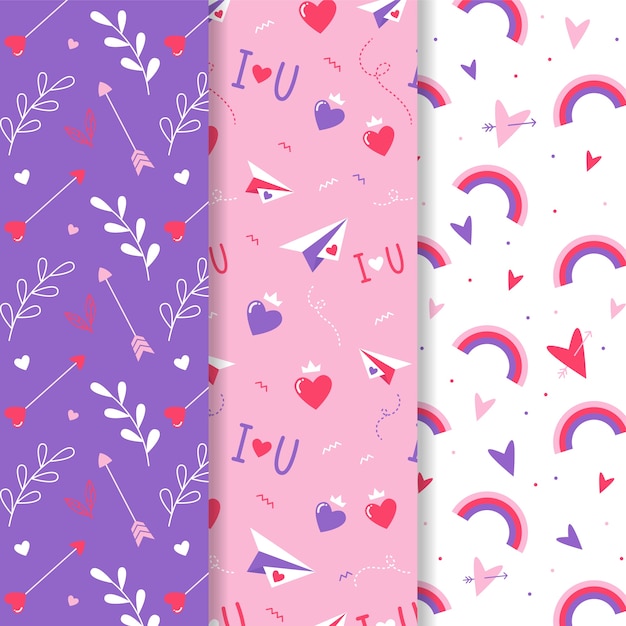 Colorful valentine's day pattern collection in flat design
