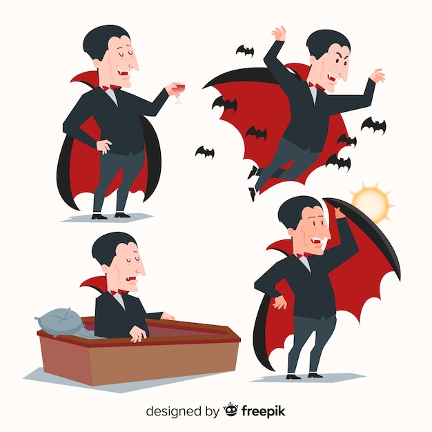 Free vector colorful vampire character collection with flat design