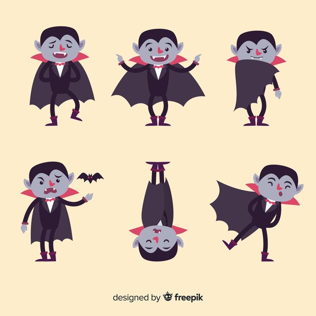 Colorful vampire character collection with flat design