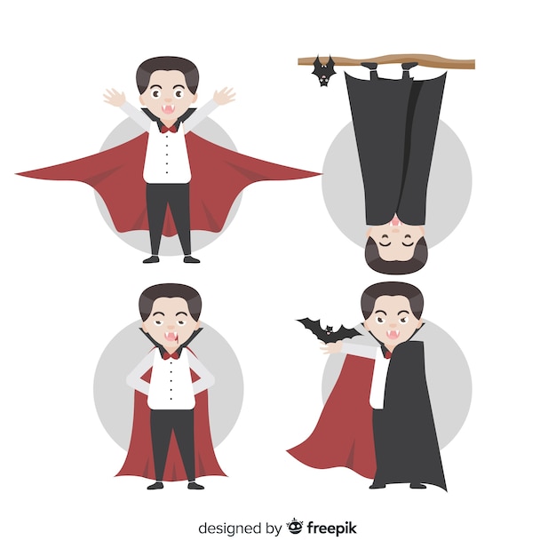 Бесплатное векторное изображение Красочная коллекция персонажей вампиров с плоским дизайном