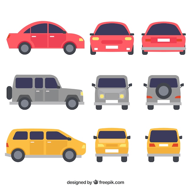 Free vector colorful variety of flat cars