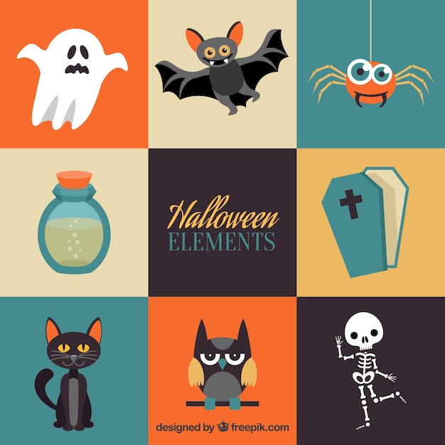 Colorful variety of flat halloween elements