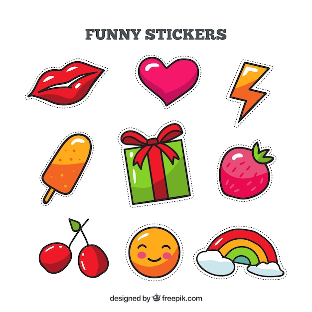 Free Vector  Colorful variety of fun stickers