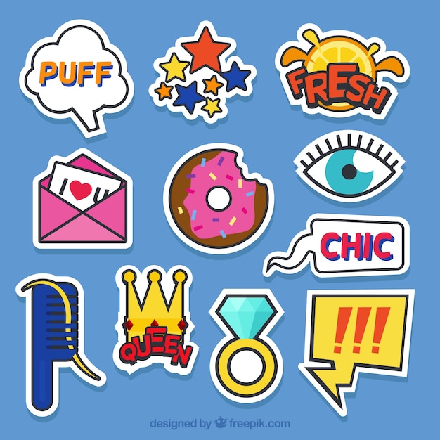 Free vector colorful variety of fun stickers