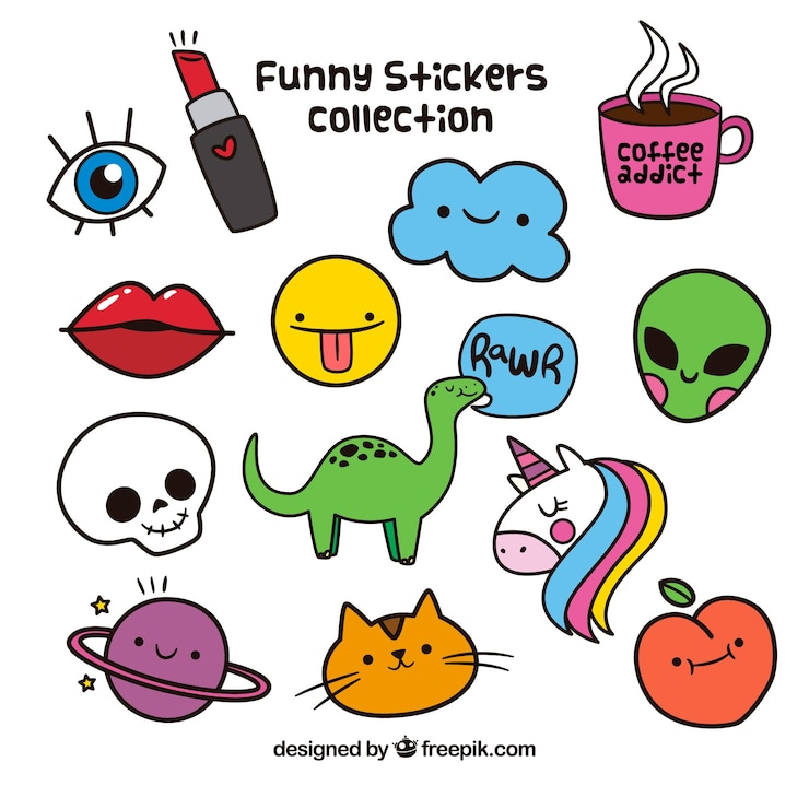 Free Vector colorful variety of hand drawn stickers