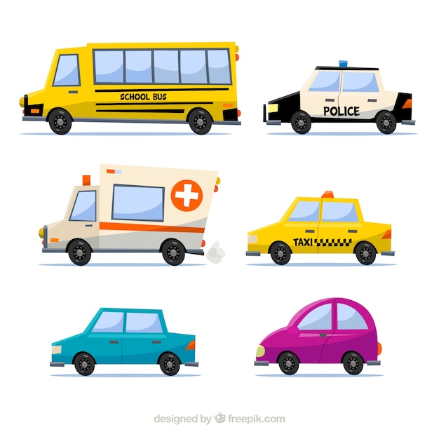 Free vector colorful variety of professional cars