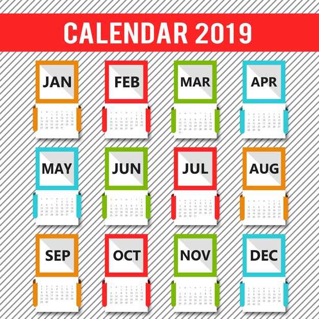 Colorful Vector 2019 Calendar Design