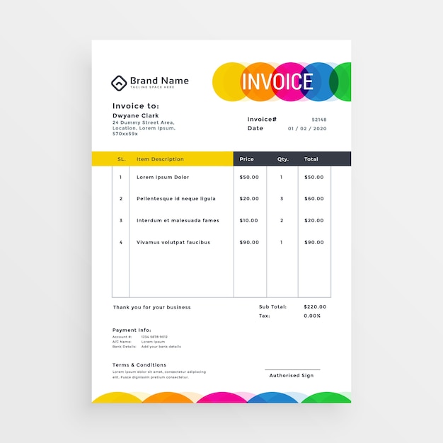 Free vector colorful vector invoice template design