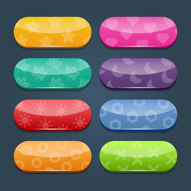 Free vector colorful vector set of game buttons and frames. elements for mobile applications. options and selection windows, panel settings.