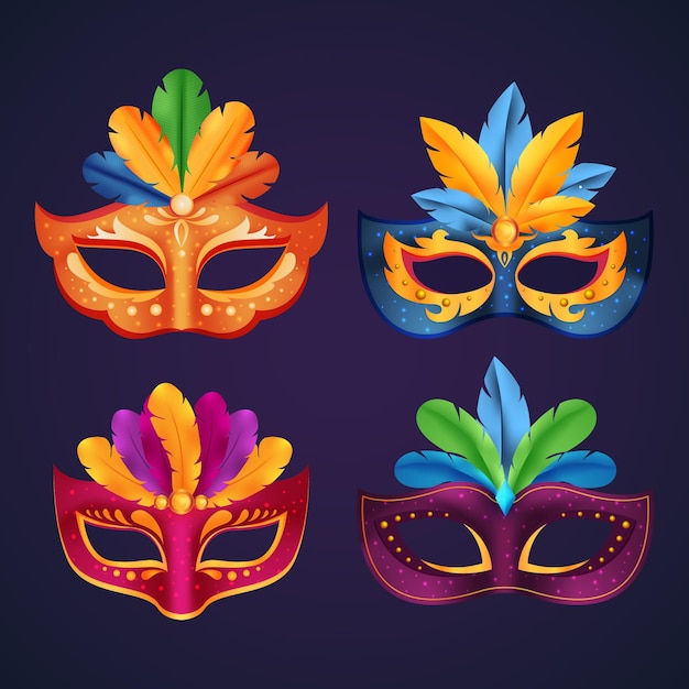 Free vector colorful venetian carnival masks in 2d